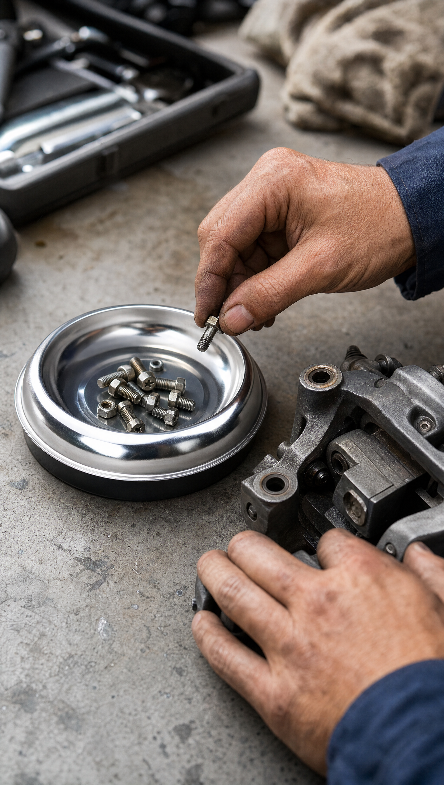 Person using Magnetic Parts Tray in a realistic lifestyle scene