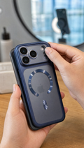 Person using Matte Magnetic Phone Case in a realistic lifestyle scene